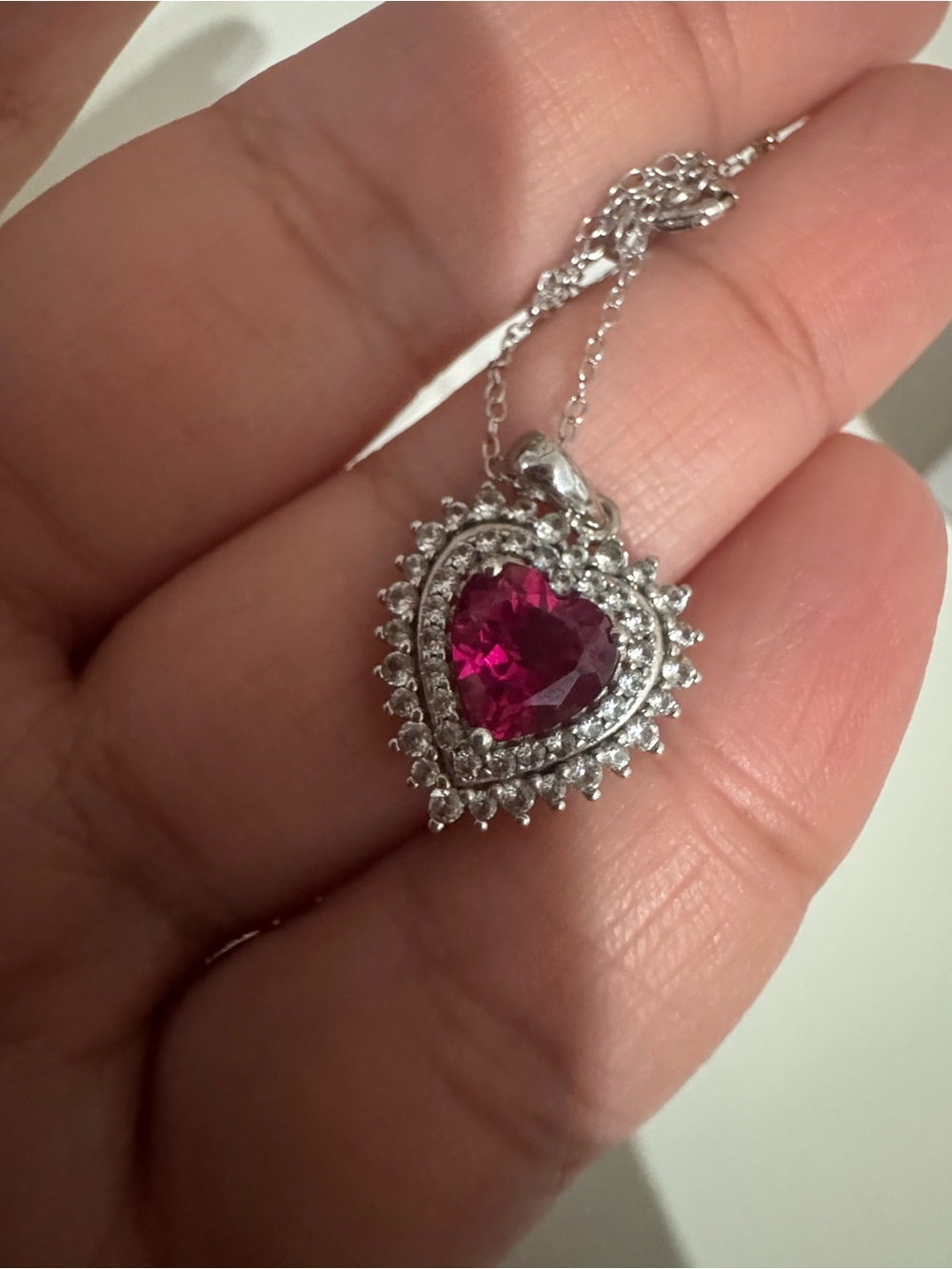 Ruby lab heart cz pendant sterling silver